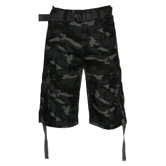 Men's Cargo Shorts Pocket Lightweight Cotton Belted Cargo Shorts Camo Dark Grey - Picture 1 of 3